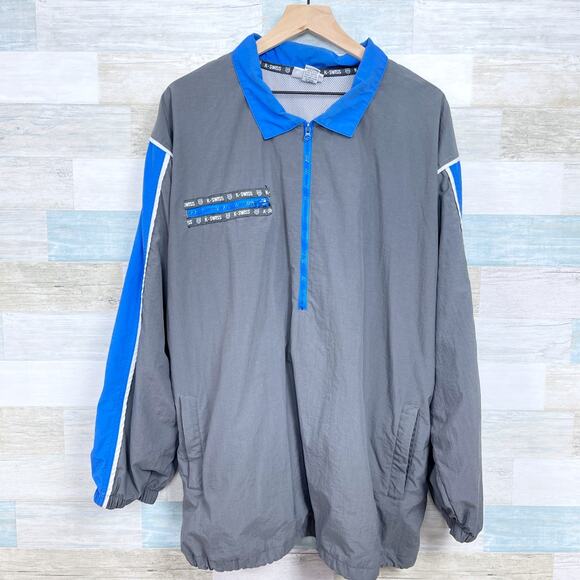 K-Swiss 1/4 Zip Popover Windbreaker Jacket Gray Blue Mesh Lined VTG 90s Mens XL - Picture 1 of 7